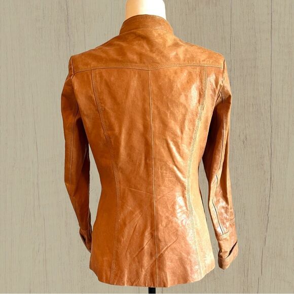 Vintage leather jacket fitted camel colour - Picture 4 of 13